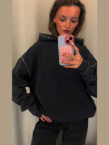 Women Autumn/Winter American-Style Beaded Long-Sleeved Hoodies