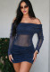 Women Autumn/Winter Sexy See-Through Off-Shoulder Solid Bodycon Dress
