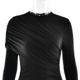 Women Winter Solid Patchwork Long-Sleeved Ribbon Bodycon Dress