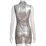 Women Sexy Solid Sleeveless See-Through Dress