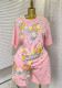 Women Butterfly Rhinestone Short Sleeve T-Shirt Top + Shorts Two-Piece Set
