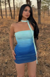 Women Sexy Gradient Tie Strapless Mini Dress