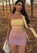 Women Sexy Gradient Tie Strapless Mini Dress
