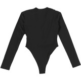 Women Autumn/Winter Sexy Solid Ruffled Collar Long-Sleeve Jumpsuit