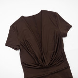 Women Solid Sexy V-Neck Short-Sleeved Romper