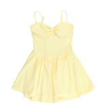 Women Pleated Sexy Spaghetti Strap Hollow Mini Dress