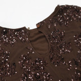 Women Round Neck Long-Sleeved Sexy Sequined Party Dress