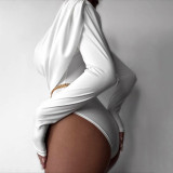 Women Autumn/Winter Sexy Solid Ruffled Collar Long-Sleeve Jumpsuit