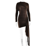 Women Winter Solid Patchwork Long-Sleeved Ribbon Bodycon Dress
