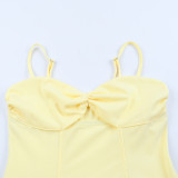 Women Pleated Sexy Spaghetti Strap Hollow Mini Dress