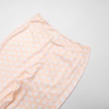 Women Polka Dot Print Halter Neck Backless Top and Pants Two-Piece Set