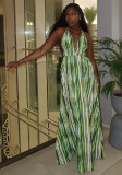 Women Printed Beach Tie Backless V-Neck Halter Neck Maxi Dress