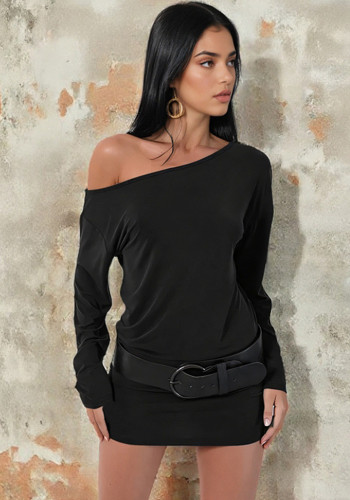 Women Slash Shoulder Long-Sleeve Sexy Autumn Dress