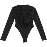 Women Autumn/Winter Sexy Solid Ruffled Collar Long-Sleeve Jumpsuit