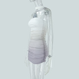 Women Sexy Gradient Tie Strapless Mini Dress