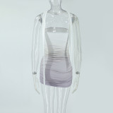 Women Sexy Gradient Tie Strapless Mini Dress