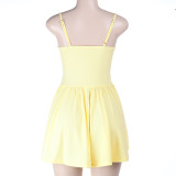 Women Pleated Sexy Spaghetti Strap Hollow Mini Dress