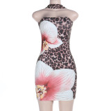 Women Spring Strapless Leopard Print Bodycon Dress
