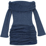 Women Autumn/Winter Sexy See-Through Off-Shoulder Solid Bodycon Dress