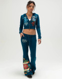 Women Print Hoodies and Bell Bottom Pant Casual Two-Piece Set