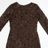 Women Round Neck Long-Sleeved Sexy Sequined Party Dress