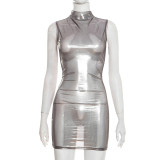 Women Sexy Solid Sleeveless See-Through Dress