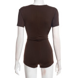 Women Solid Sexy V-Neck Short-Sleeved Romper