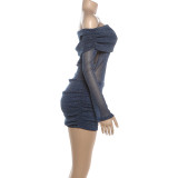 Women Autumn/Winter Sexy See-Through Off-Shoulder Solid Bodycon Dress