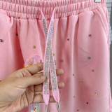 Women Butterfly Rhinestone Short Sleeve T-Shirt Top + Shorts Two-Piece Set