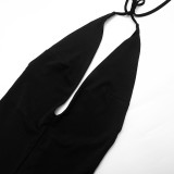 Women Sexy Solid Halter Neck V-Neck Backless Jumpsuit