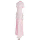 Women Round Neck Slit Patchwork Dresses