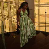 Women Printed Beach Tie Backless V-Neck Halter Neck Maxi Dress