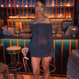 Women Autumn/Winter Sexy See-Through Off-Shoulder Solid Bodycon Dress