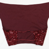 Women V-Neck Lace-up Backless Sexy Crop Top and Bodycon Skirt Two-Piece Set