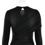 Women Winter Solid Patchwork Long-Sleeved Ribbon Bodycon Dress