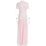 Women Round Neck Slit Patchwork Dresses