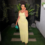 Spring Women's Strap Low-Back Sexy Chic Solid Color Long Dress