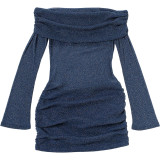Women Autumn/Winter Sexy See-Through Off-Shoulder Solid Bodycon Dress