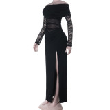Women Autumn/Winter Slit Long-Sleeve Slit Maxi Dress