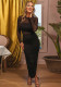 Women Round Neck Long Sleeve Mesh Patchwork Sexy Solid Pleated Dress