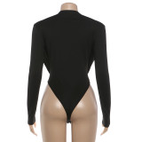 Women Autumn/Winter Sexy Solid Ruffled Collar Long-Sleeve Jumpsuit