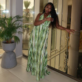 Women Printed Beach Tie Backless V-Neck Halter Neck Maxi Dress