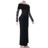 Women Autumn/Winter Slit Long-Sleeve Slit Maxi Dress