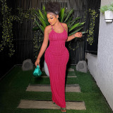 Spring Women's Strap Low-Back Sexy Chic Solid Color Long Dress