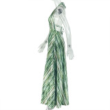 Women Printed Beach Tie Backless V-Neck Halter Neck Maxi Dress