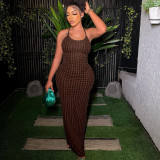 Spring Women's Strap Low-Back Sexy Chic Solid Color Long Dress