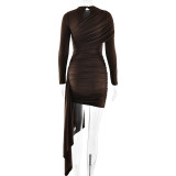 Women Winter Solid Patchwork Long-Sleeved Ribbon Bodycon Dress