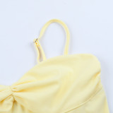 Women Pleated Sexy Spaghetti Strap Hollow Mini Dress