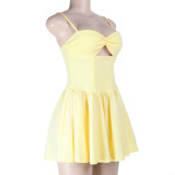 Women Pleated Sexy Spaghetti Strap Hollow Mini Dress