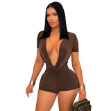 Women Solid Sexy V-Neck Short-Sleeved Romper
